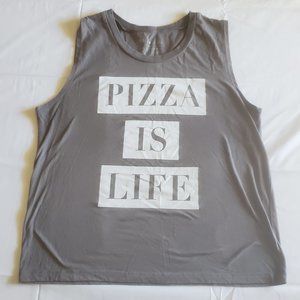 Fifth Sun Womens Tank Top Pizza Is Life Size XL Cotton Tee Gray Sleeveless